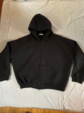 MNML Oversized Black Heavy Zip-Up Hoodie with Kangaroo Pocket